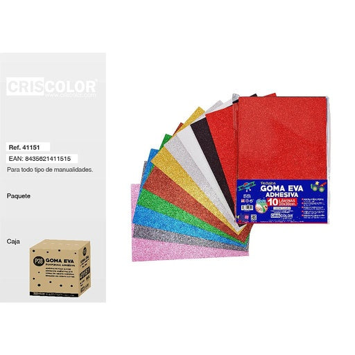 GOMA EVA PURPURINA ADHESIVA 20X30CM SURTIDO 10 COLORES