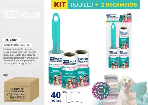 KIT RODILLO QUITAPELUSAS + 2 RECAMBIOS 40 HOJAS